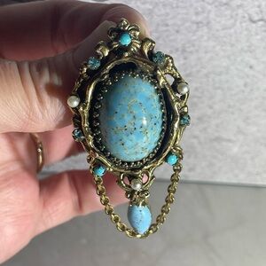 Originals By Robert Pendant VTG Fine Costume Jewelry Turquoise And Gold Toned